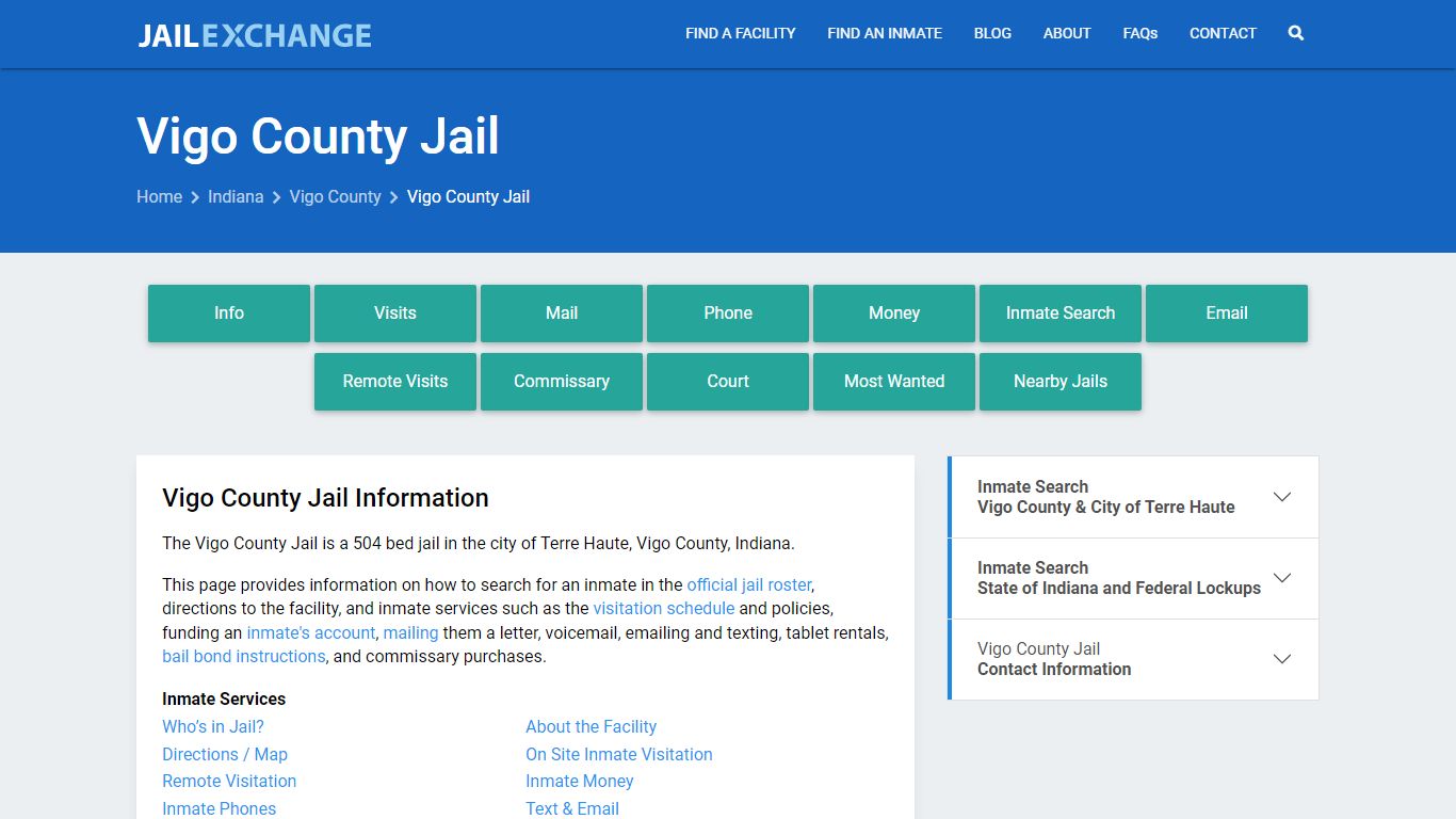Vigo County Jail, IN Inmate Search, Information